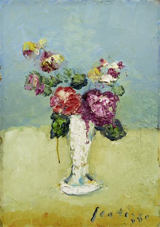 Sergio Scatizzi (Lucca, 1918 - Firenze, 2009) Fiori Olio su faesite cm. 35x25...