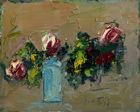 Sergio Scatizzi (Lucca, 1918 - Firenze, 2009) Fiori Olio su tavola cm. 40x50...