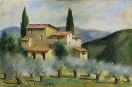 Nino Tirinnanzi (Greve in Chianti (Fi), 1923 - Firenze, 2003) Paesaggio con...