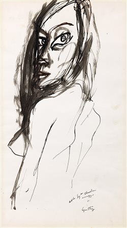 Renato Guttuso (Bagheria (Pa), 1912 - Roma, 1987) Nudo di spalle China su...