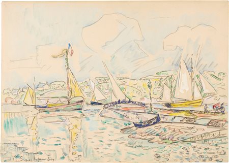 Paul Signac (Parigi, 1863 - 1935) Voiliers dans un port breton, 1928 ca....