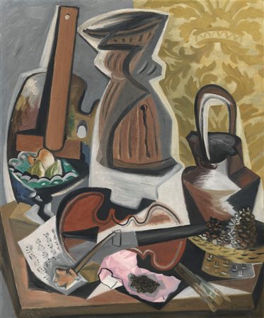 Gino Severini (Cortona (Ar), 1883 - Parigi, 1966) Natura morta con tavolozza,...