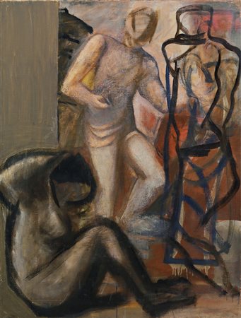Mario Sironi (Sassari, 1885 - Milano, 1961) Scultore e modella, (1929) Olio...