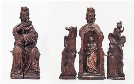 GRUPPO LIGNEO SCOLPITO - CARVED WOODEN FIGURAL GROUP realizzato in stile...