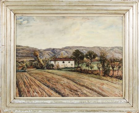 ALBERTO CAFFASSI (1894-1973) Paesaggio campestre con veduta di casa - Country...