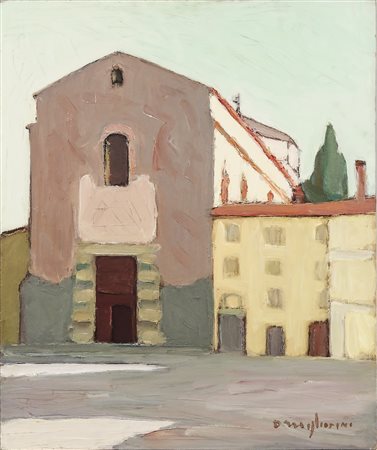 DINO MIGLIORINI (1907-2005) Veduta di Chiesa - Church View olio su faesite -...