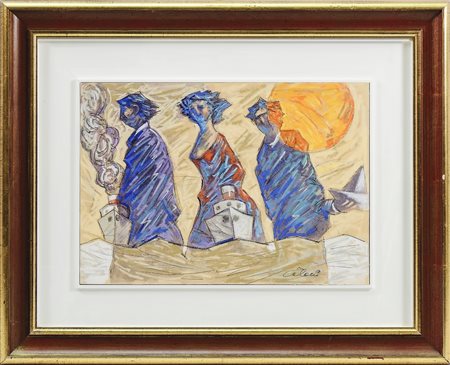 GIAMPAOLO TALANI Tre ombre marine 2012 tecnica mista su cartoncino - mixed...