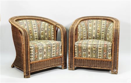 COPPIA DI POLTRONCINE DA GIARDINO IN VIMINI D'EPOCA - PAIR OF OLD TUB WICKER...