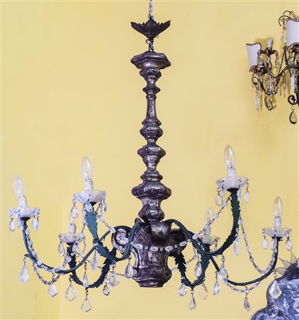 LAMPADARIO IN LEGNO DORATO A MECCA - GILTWOOD CHANDELIER sei bracci...