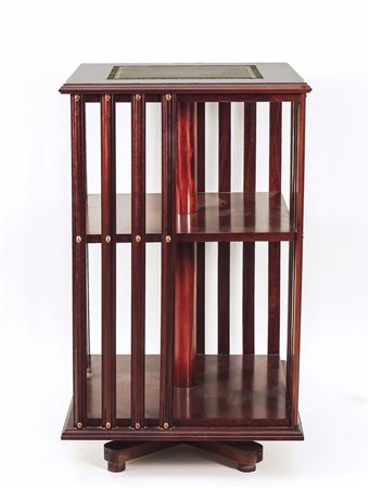 LIBRERIA GIREVOLE IN MOGANO - MAHOGANY REVOLVING BOOKCASE piano in cuoio...