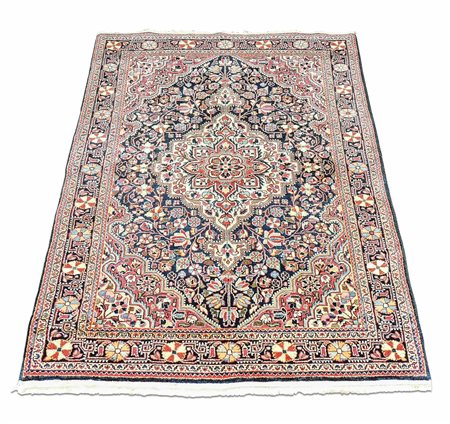 TAPPETO CAUCASICO DI VECCHIA MANIFATTURA - OLD CAUCASIAN RUG fondo blu scuro,...