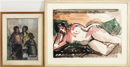 DINO CAPONI (1920-2000) Figure e Nudo - Figures and Nude due dipinti ad olio...