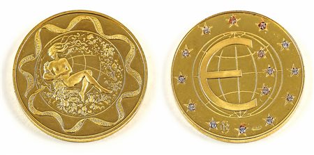 MEDAGLIA IN ORO 22 KT EUROPA UNITA '95 - 22 KT GOLD MEDAL EUROPE impreziosita...