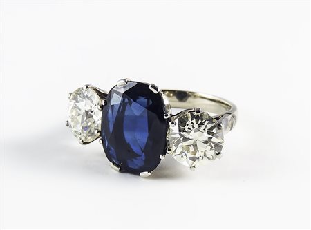 ANELLO IN ORO BIANCO, ZAFFIRO E DIAMANTI - WHITE GOLD, SAPPHIRE AND DIAMONDS...