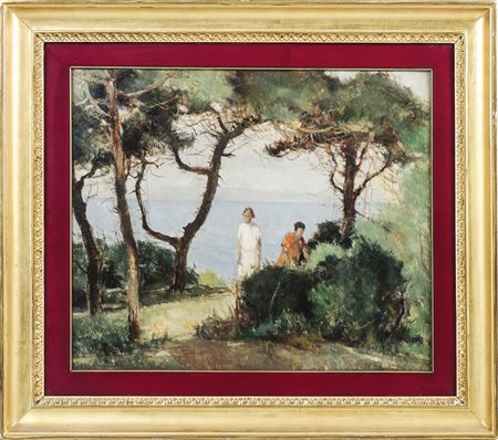 LUDOVICO TOMMASI (1866-1941) Paesaggio marino con personaggi - Seascape with...