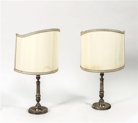 COPPIA DI CANDELIERI IN ARGENTO - PAIR OF SILVER CANDLESTICKS CONVERTED TO...