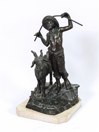 GRUPPO IN METALLO - METAL FIGURAL GROUP raffigurante un Pastorello con capra...