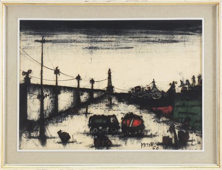 GENNARO PICINNI Scorcio di porto 1960- Port View olio su tavoletta - oil on...