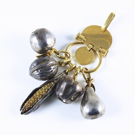 PORTACHIAVI IN ORO GIALLO E ARGENTO - GOLD AND SILVER KEYCHAIN Anni Sessanta...