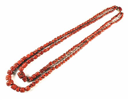 COLLANA A DUE FILI IN ORO GIALLO E CORALLO ROSSO - TWO STRAND GOLD AND CORAL...