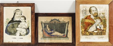 TRE STAMPE ANTICHE CON IMMAGINI DEVOZIONALI - THREE OLD DEVOTIONAL PRINTS in...