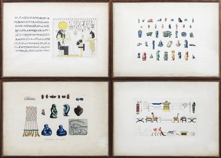 SERIE DI QUATTRO INCISIONI ACQUERELLATE - FOUR WATERCOLOURED ENGRAVINGS...