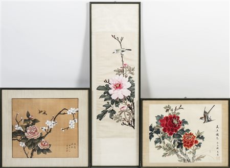 SETTE ACQUERELLI ORIENTALI - SEVEN ORIENTAL WATERCOLOURS su tessuto e seta,...