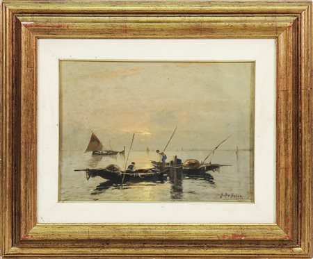 GENNARO DE FELICE (1889-1946) Marina con pescatori - Seascape with Fishermen...