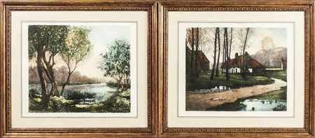 PAESAGGIO FLUVIALE E PAESAGGIO CON CASE - RIVER LANDSCAPE AND LANDSCAPE WITH...