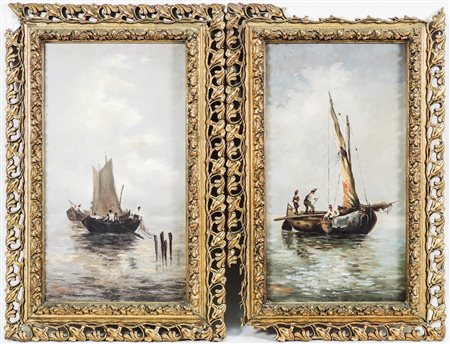 PAESAGGI MARINI CON BARCHE E PESCATORI - SEASCAPES WITH BOATS AND FISHERMEN...