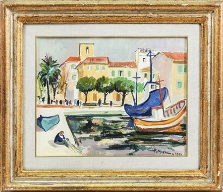 RODOLFO MARMA (1923-1999) Darsena - Viareggio View olio su tela - oil on...