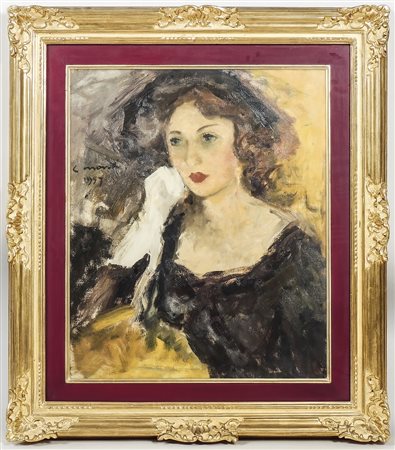 CESARE MONTI (1891-1959) Ritratto femminile con guanti bianchi - Female...