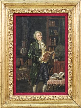 GENTILUOMO CHE LEGGE - READING GENTLEMAN olio su tela - oil on canvas, in...