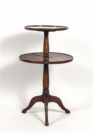 TAVOLINO TONDO IN NOCE - WALNUT ROUND TABLE WITH TWO TIERS due ripiani,...
