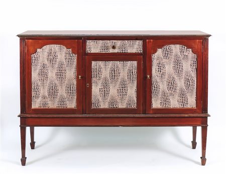 CREDENZA DÉCO IN MOGANO - MAHOGANY DECO CUPBOARD fronte dritto ad un cassetto...