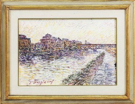 GUIDO BORGIANNI (1915-2011) Veduta di Ponte Vecchio - Florence View pastello...