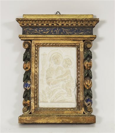 BASSORILIEVO IN ALABASTRO - ALABASTER LOW-RELIEF raffigurante Madonna con...