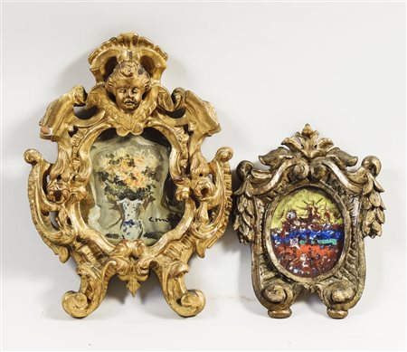 DUE CARTAGLORIA IN LEGNO DORATO - TWO GILTWOOD ALTAR CARDS XIX secolo - 19th...