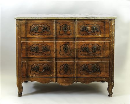 CASSETTONE IN NOCE - WALNUT CHEST OF DRAWERS piano in marmo bianco non...