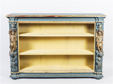 PICCOLA LIBRERIA IN LEGNO LACCATO COLOR PAVONE E IN PARTE DORATO - SMALL...