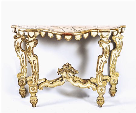 CONSOLE IN LEGNO LACCATO E IN PARTE DORATO - LACQUERED AND GILTWOOD CONSOLE...