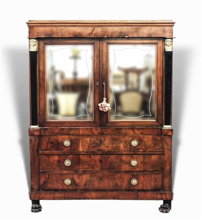 GRANDE SECRETAIRE IMPIALLACCIATO IN PIUMA DI NOCE - WALNUT VENEERED CABINET...