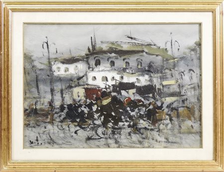 ALVARO DANTI (1911-1985) Paesaggio al porto - Port View olio su tela - oil on...