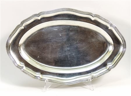 VASSOIO OVALE IN ARGENTO - OVAL SILVER TRAY bordo mosso gr 1065