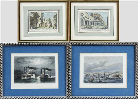 LOTTO DI STAMPE A COLORI - HAND-COLOURED PRINTS LOT due vedute americane di...