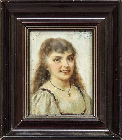RITRATTO DI RAGAZZA - PORTRAIT OF A GIRL XIX secolo - 19th Century olio su...