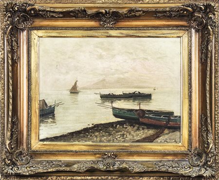 GIOVANNI CIAPPO (attivo nel XX secolo) Paesaggio marino con barche - Seascape...