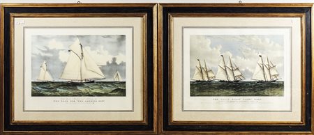 REGATE VELICHE - YACHT RACES coppia di litografie - a pair of lithographs, in...