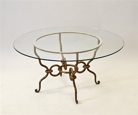 TAVOLINO BASSO DA CENTRO - WROUGHT IRON AND CRYSTAL TABLE piano rotondo in...