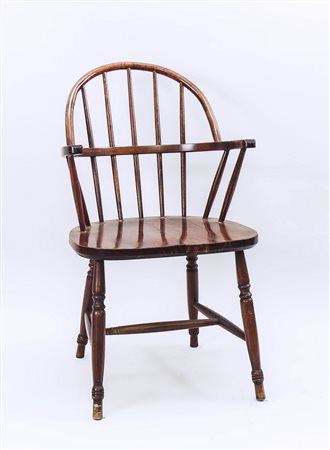 POLTRONCINA RUSTICA IN NOCE - WALNUT ARMCHAIR schenale a stecche verticali,...